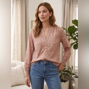 a.n.a Dusty Rose Floral Split V-Neck Blouse